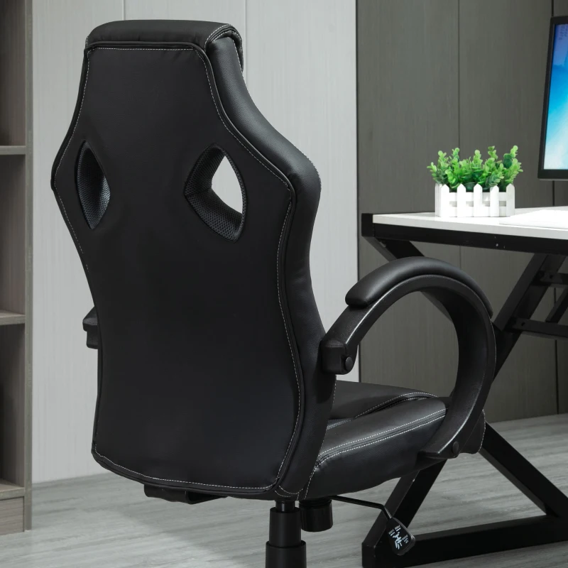 HOMCOM High-Back Office Chair Faux Leather Swivel Computer Desk Chair for Home Office with Wheels Armrests Gray