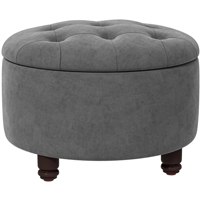 HOMCOM Luxus Hocker Sitzhocker mit Stauraum flanellenes Polsterhocker Holzbeinen Dunkelgrau 61 x 61 x 41,5 cm