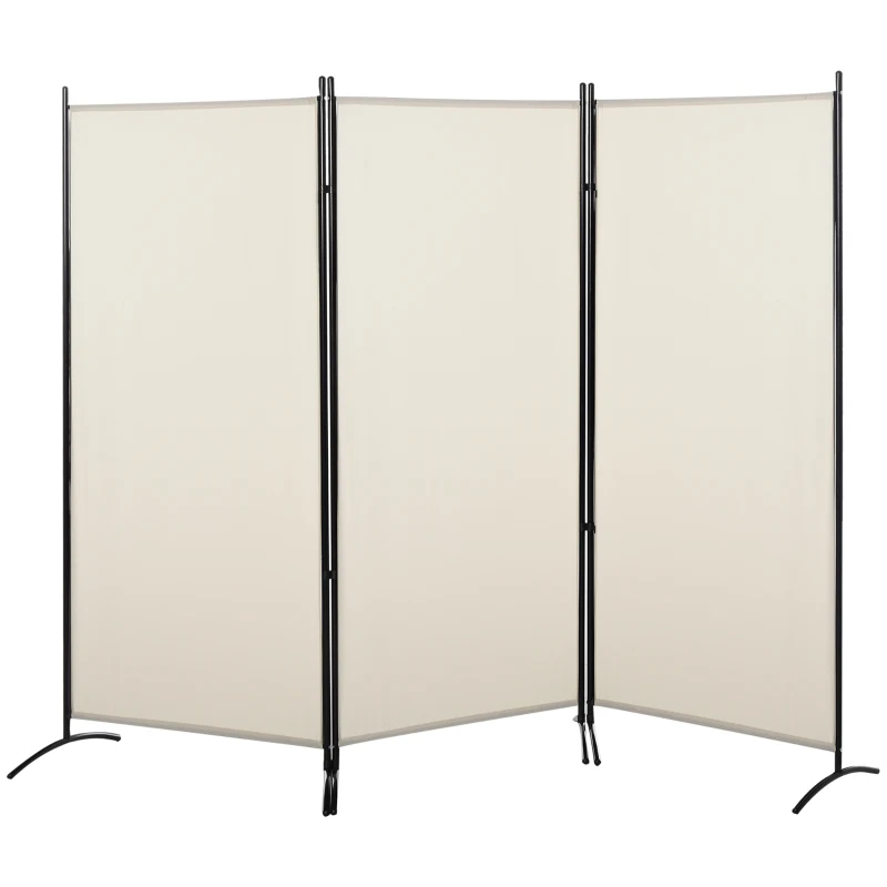 HOMCOM Biombo de 3 Paneles Separador de Ambientes Plegable 253x50x182 cm Divisor de Habitación con 6 Pies de Metal Beige