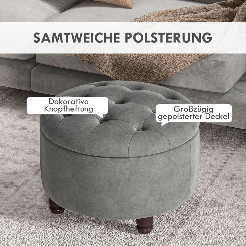 HOMCOM Luxus Hocker Sitzhocker mit Stauraum flanellenes Polsterhocker Holzbeinen Dunkelgrau 61 x 61 x 41,5 cm