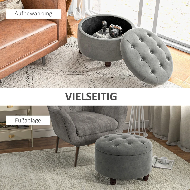 HOMCOM Luxus Hocker Sitzhocker mit Stauraum flanellenes Polsterhocker Holzbeinen Dunkelgrau 61 x 61 x 41,5 cm