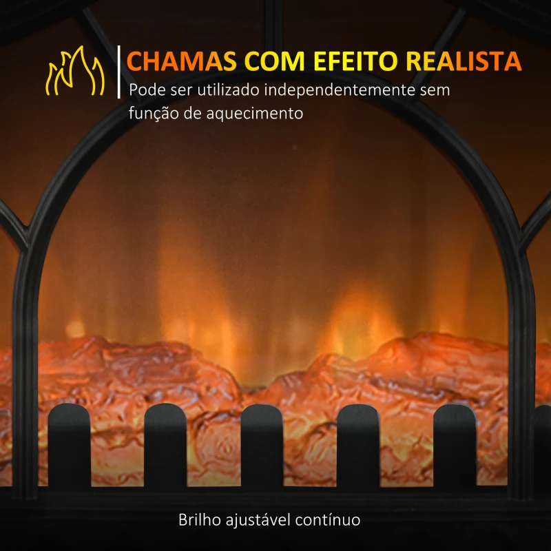HOMCOM Lareira Elétrica 1000W/2000W com Temperatura Ajustável e Brilho Ajustável para Ambientes 15-30 m² 55x31x58 cm Preto