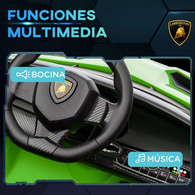 HOMCOM Coche Eléctrico Lamborghini Infantil de 3 a 6 Años Puerta de Tijera con Control Remoto y MP3 111x61x45 cm Verde