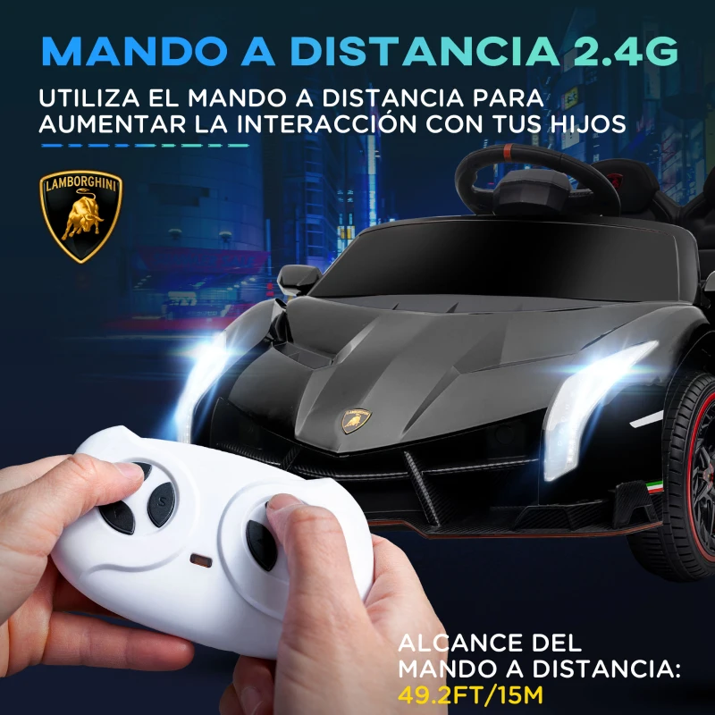 HOMCOM Coche Eléctrico Lamborghini Infantil de 3 a 6 Años Puerta de Tijera con Control Remoto y MP3 111x61x45 cm Negro