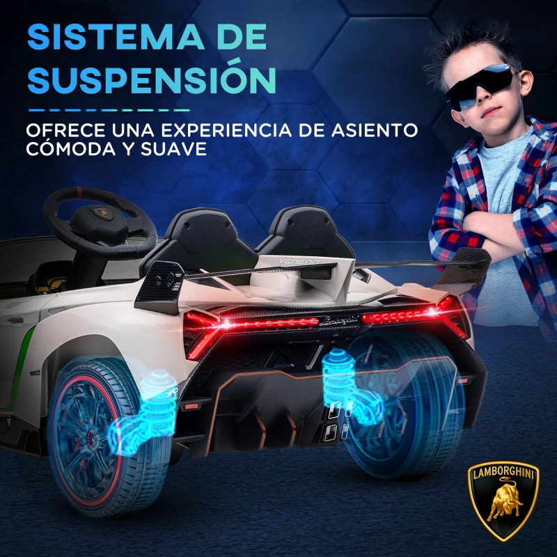 HOMCOM Coche Eléctrico Lamborghini Infantil de 3 a 6 Años Puerta de Tijera con Control Remoto y MP3 111x61x45 cm Blanco