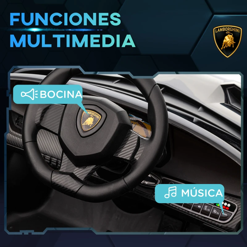 HOMCOM Coche Eléctrico Lamborghini Infantil de 3 a 6 Años Puerta de Tijera con Control Remoto y MP3 111x61x45 cm Negro