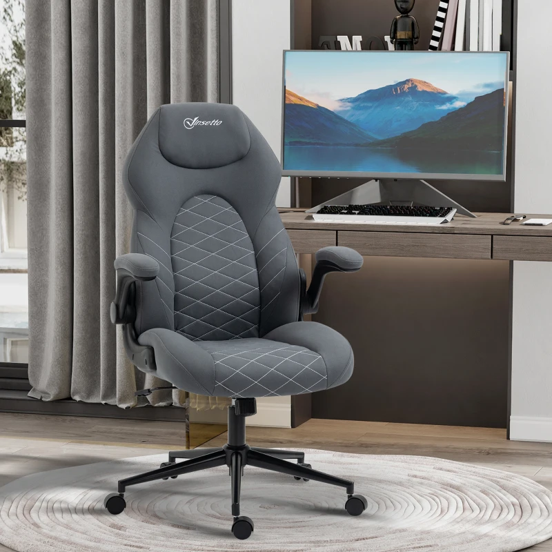 Vinsetto Home Office Desk Chair, Computer Chair with Flip Up Armrests, Swivel Seat and Tilt Function, Dark Grey