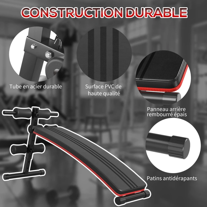 HOMCOM Banc de musculation pliable banc abdominaux hauteur réglable 5 positions dim. 139L x 47l x 51-69 cm rouge noir