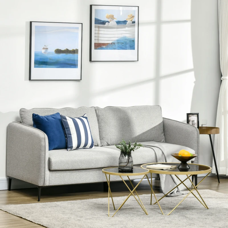 HOMCOM Divano 3 Posti in Tessuto Grigio con 5 Piedini e Doghe, 193x78x71cm
