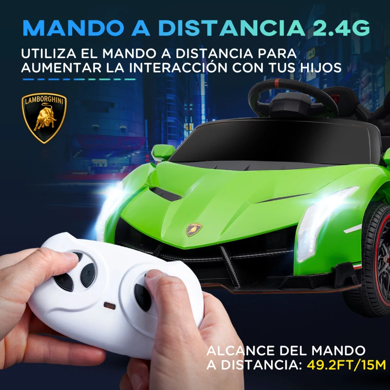 HOMCOM Coche Eléctrico Lamborghini Infantil de 3 a 6 Años Puerta de Tijera con Control Remoto y MP3 111x61x45 cm Verde