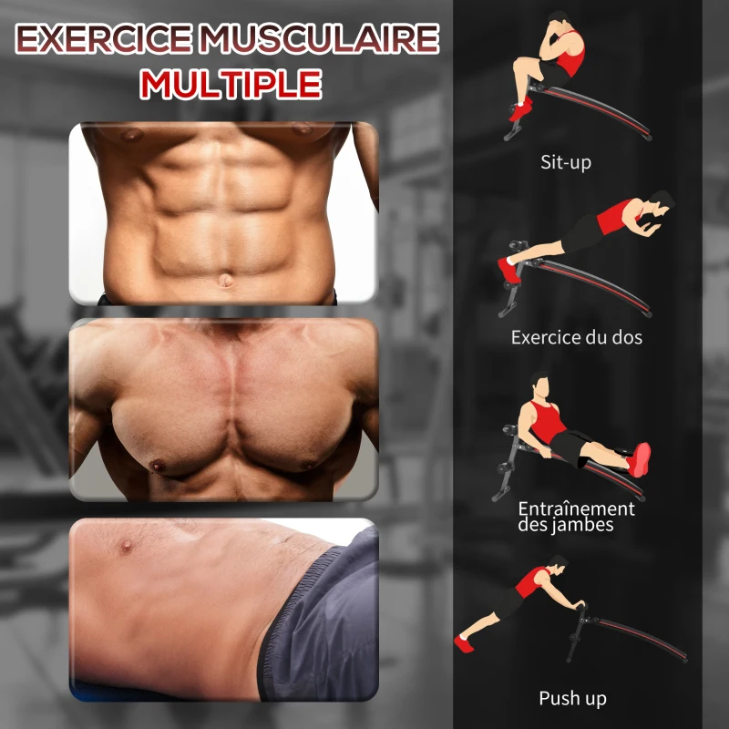 HOMCOM Banc de musculation pliable banc abdominaux hauteur réglable 5 positions dim. 139L x 47l x 51-69 cm rouge noir