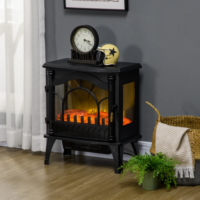 HOMCOM Lareira Elétrica 1000W/2000W com Temperatura Ajustável e Brilho Ajustável para Ambientes 15-30 m² 55x31x58 cm Preto