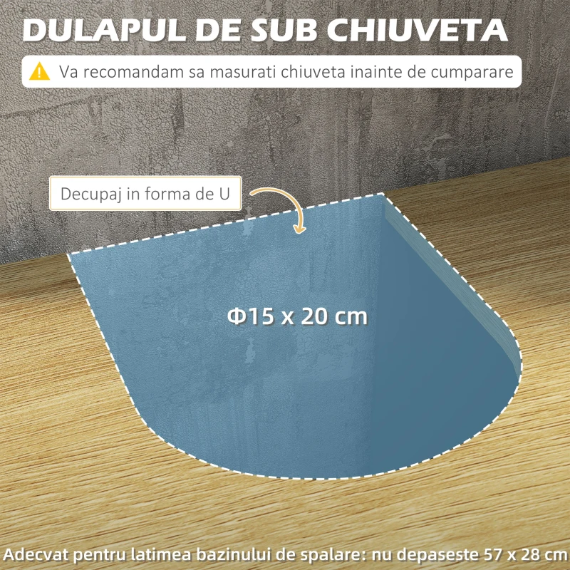 kleankin Dulap de Depozitare pentru Chiuveta cu Picior, Dulap sub Chiuveta, Dulap Masuta pentru Baie cu Usi Duble si Raft Reglabil(m-4)