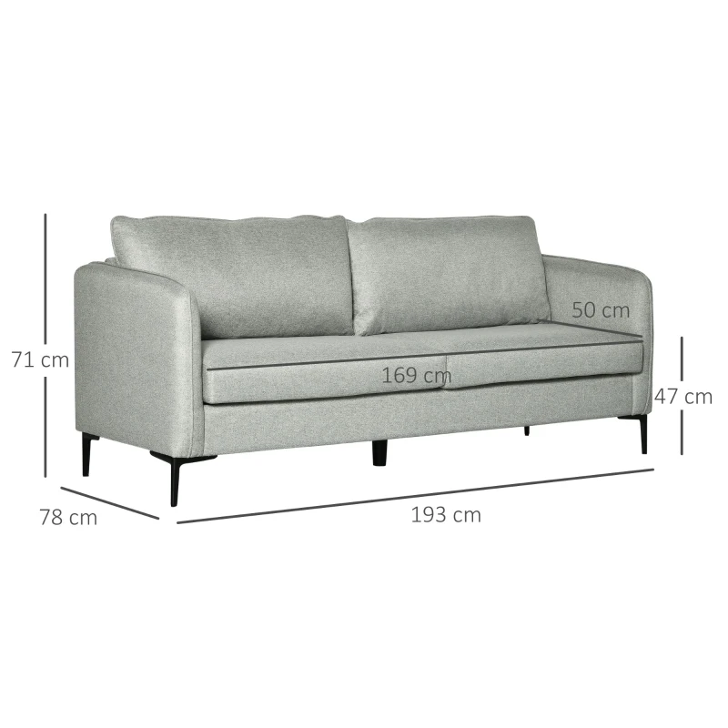 HOMCOM Divano 3 Posti in Tessuto Grigio con 5 Piedini e Doghe, 193x78x71cm
