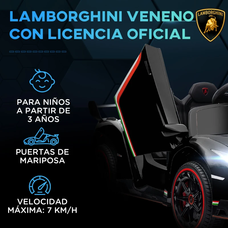 HOMCOM Coche Eléctrico Lamborghini Infantil de 3 a 6 Años Puerta de Tijera con Control Remoto y MP3 111x61x45 cm Negro