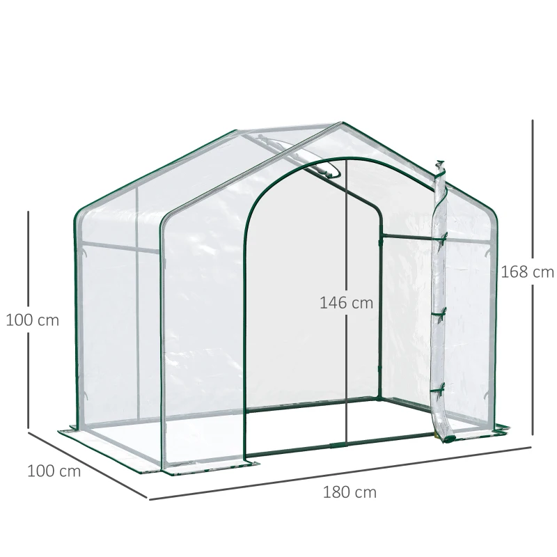 Outsunny Serre de Jardin Balcon terrasse Serre pour tomates 1,8L x 1l x 1,68H m Acier PVC imperméable Transparent Vert