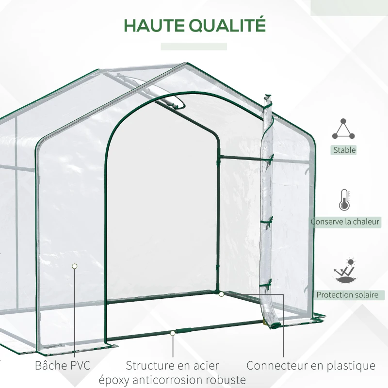 Outsunny Serre de Jardin Balcon terrasse Serre pour tomates 1,8L x 1l x 1,68H m Acier PVC imperméable Transparent Vert