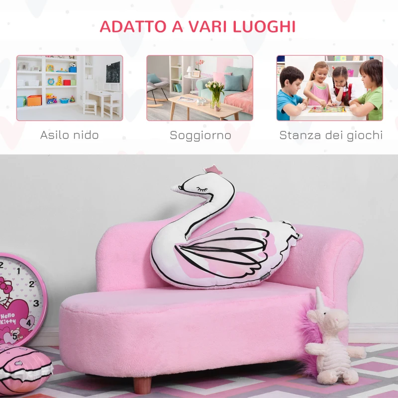 HOMCOM Divano per Bambini Imbottito con Rivestimento Morbido e Piedini in Legno, 80x40x49cm, Rosa