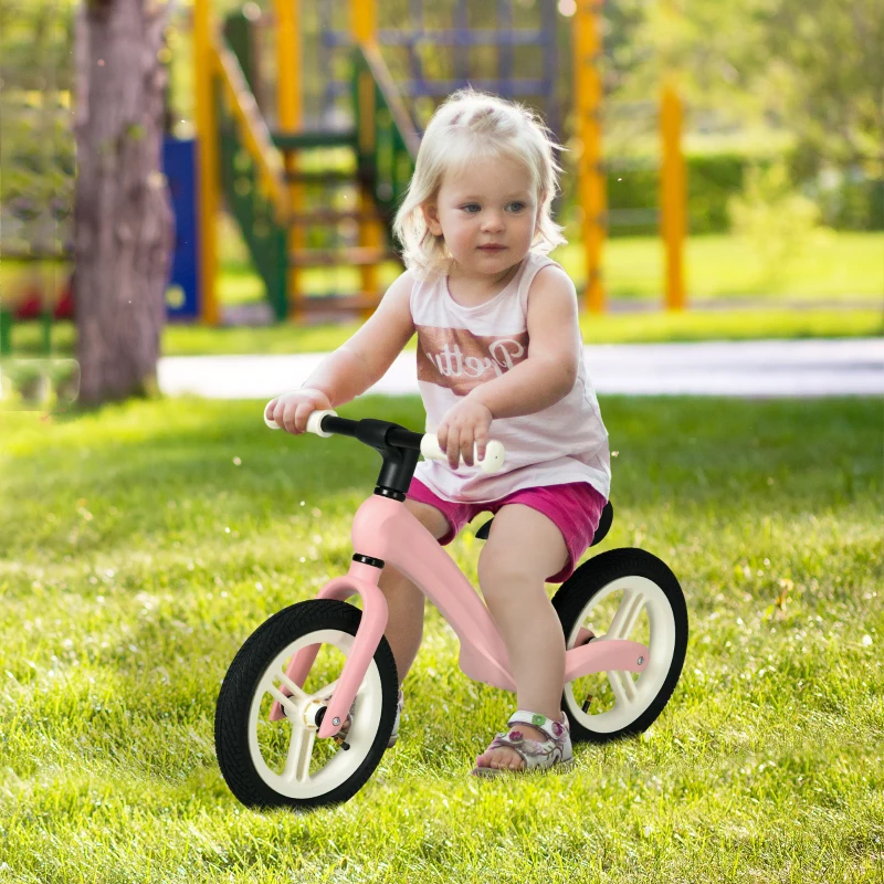 AIYAPLAY 12" Balance Bike, Lightweight No-Pedal Training Bike for Children with Adjustable Seat, Rubber Wheels - Pink