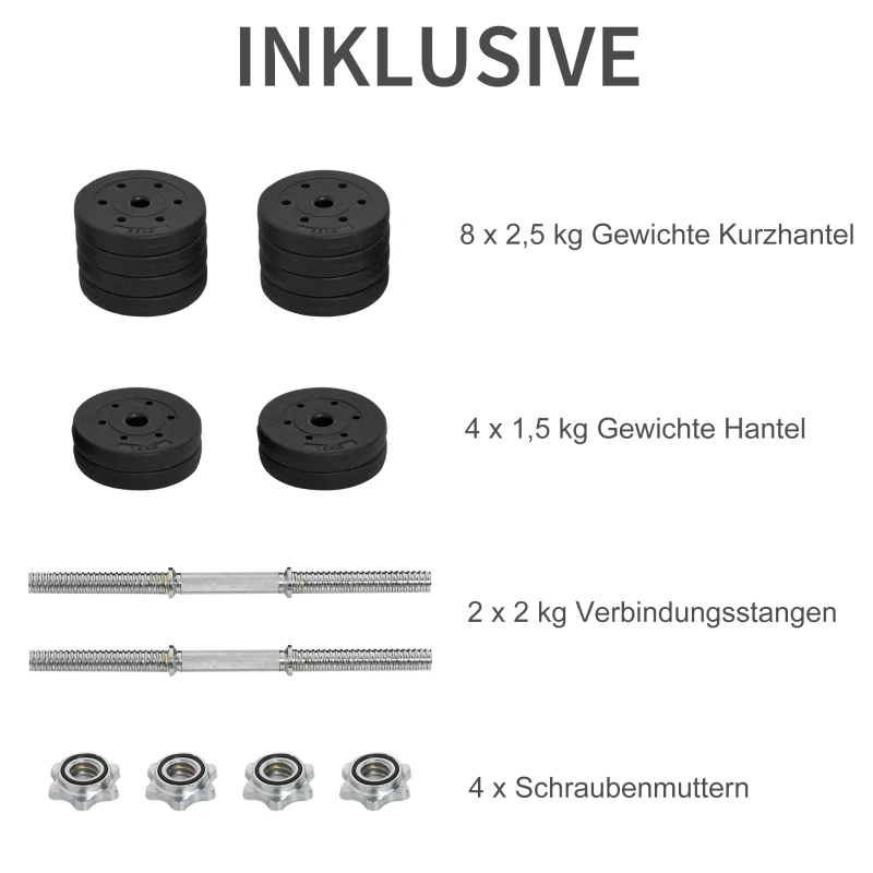 Zestaw hantli 30 kg komplet hantli z obciążnikami do domu stal PU czarny