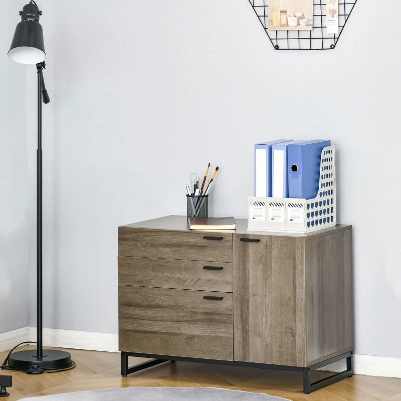 HOMCOM Armoire de rangement Buffet Meuble Rangement de dossiers 3 tiroirs, 1 Placard - pour Salle à Manger,bureau, Salon, Cuisine Dim. 80L x 41,5l x 58H cm