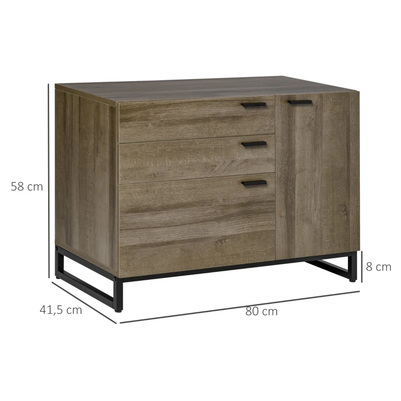 HOMCOM Armoire de rangement Buffet Meuble Rangement de dossiers 3 tiroirs, 1 Placard - pour Salle à Manger,bureau, Salon, Cuisine Dim. 80L x 41,5l x 58H cm