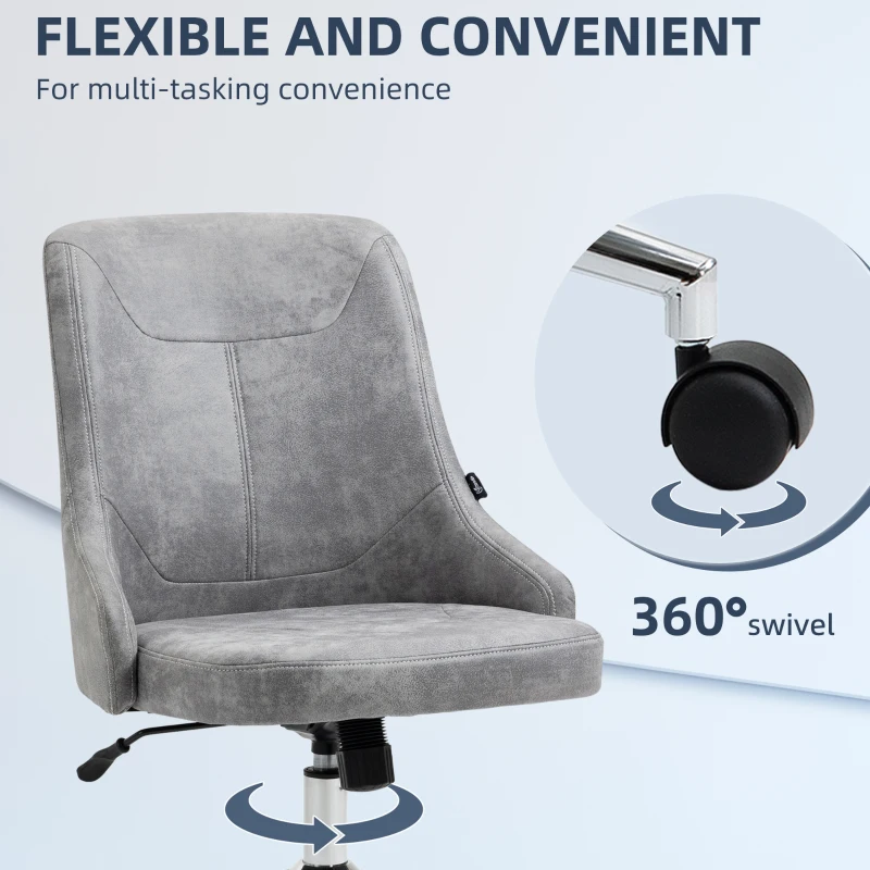 Vinsetto Scaun de birou cu spatar, scaun de lucru reglabil pe inaltime cu functie de rotire si inclinare la 360 de grade, gri deschis