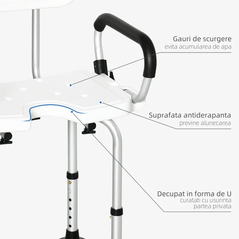 HOMCOM Shower Chair with Back and Arms Adjustable Shower Stool for Senior Disabled