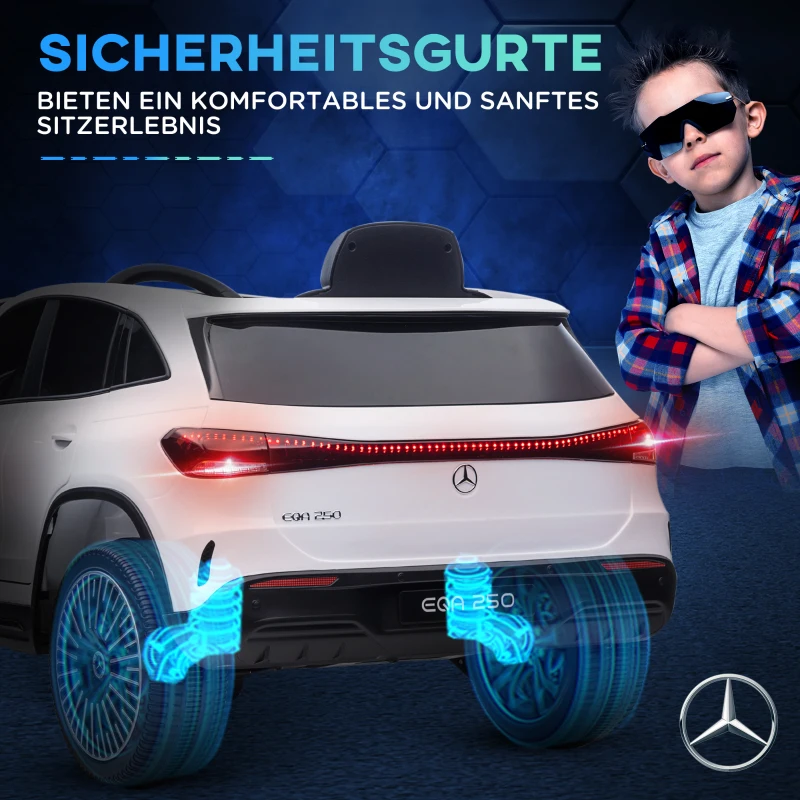 HOMCOM Elektrische kinderauto, gelicenseerde Mercedes-Benz EQA, 3-8 km/u, muziek, koplampen, claxon, afstandsbediening, wit