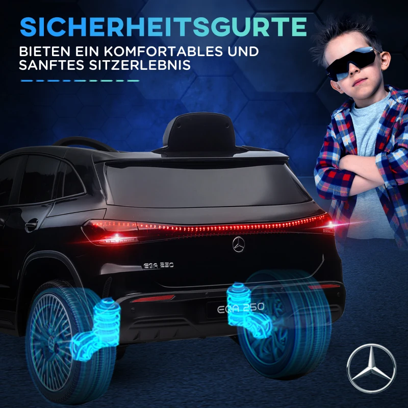 HOMCOM Elektrische kinderauto, gelicenseerde Mercedes-Benz EQA, 3-8 km/u, muziek, koplampen, claxon, afstandsbediening, zwart