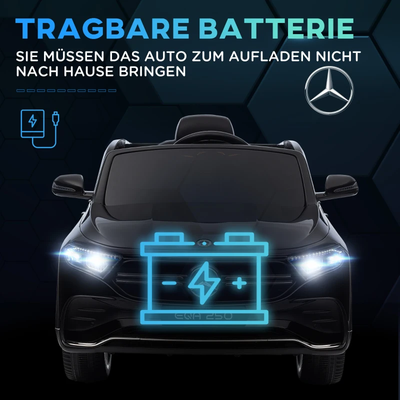 HOMCOM Elektrische kinderauto, gelicenseerde Mercedes-Benz EQA, 3-8 km/u, muziek, koplampen, claxon, afstandsbediening, zwart