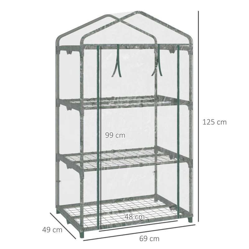 Outsunny Mini Serra con Copertura in Plastica, Telaio in Acciaio con 3 Ripiani, 69x49x125cm, Trasparente