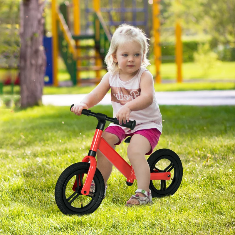AIYAPLAY 12" Balance Bike, No Pedal Training Bike for Children with Adjustable Seat, 360° Rotation Handlebars - Red