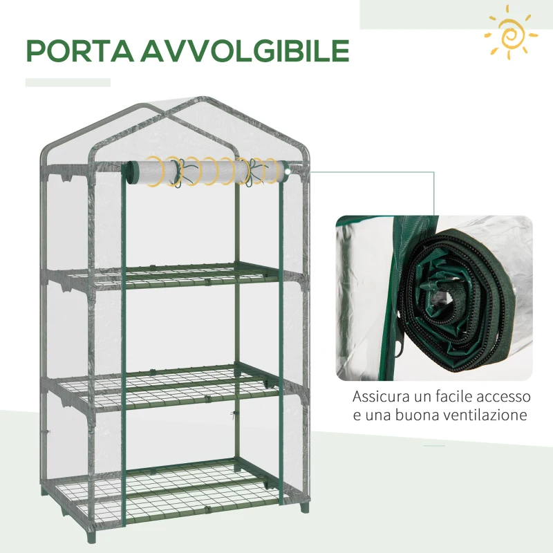 Outsunny Mini Serra con Copertura in Plastica, Telaio in Acciaio con 3 Ripiani, 69x49x125cm, Trasparente