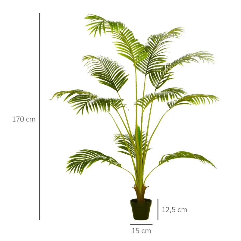 HOMCOM Palmier artificiel arbre artificiel hauteur 170 cm avec 11 grandes feuilles grand réalisme en plastique pot inclus vert