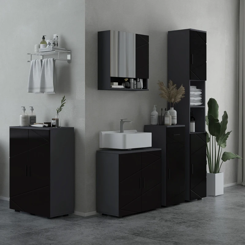 kleankin Mobile Sottolavabo Bagno in Legno con Armadietto 2 Ante, 60x30x60cm, Nero
