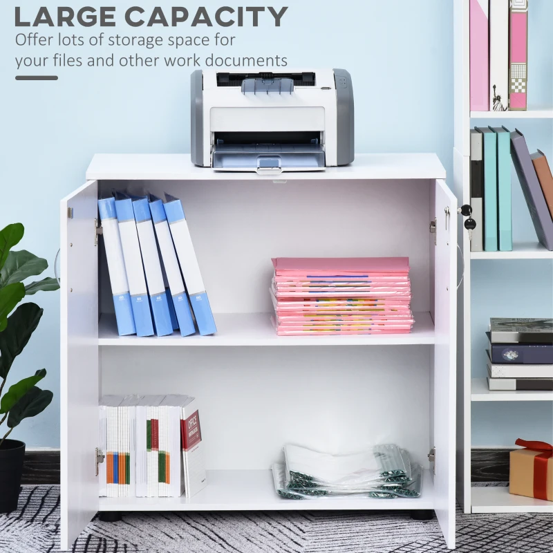 Vinsetto Lockable Office Storage Cabinet 2-Tier Filing Cabinet w/ Feet 2 Keys Melamine Coating Aluminium Handles Home Office Printer Stand White(m-4)