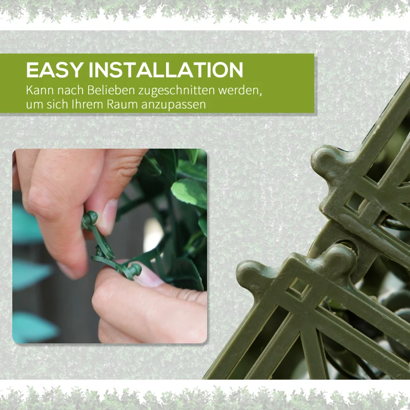 Outsunny Zielona ściana ze sztucznych roślin, 12 elementów, 50 x 50 cm