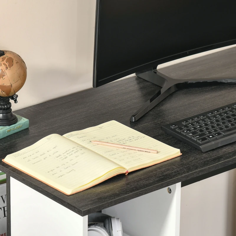 HOMCOM Computer Desk with Storage Shelves, Writing Table for Home Office, Study Workstation, Grey