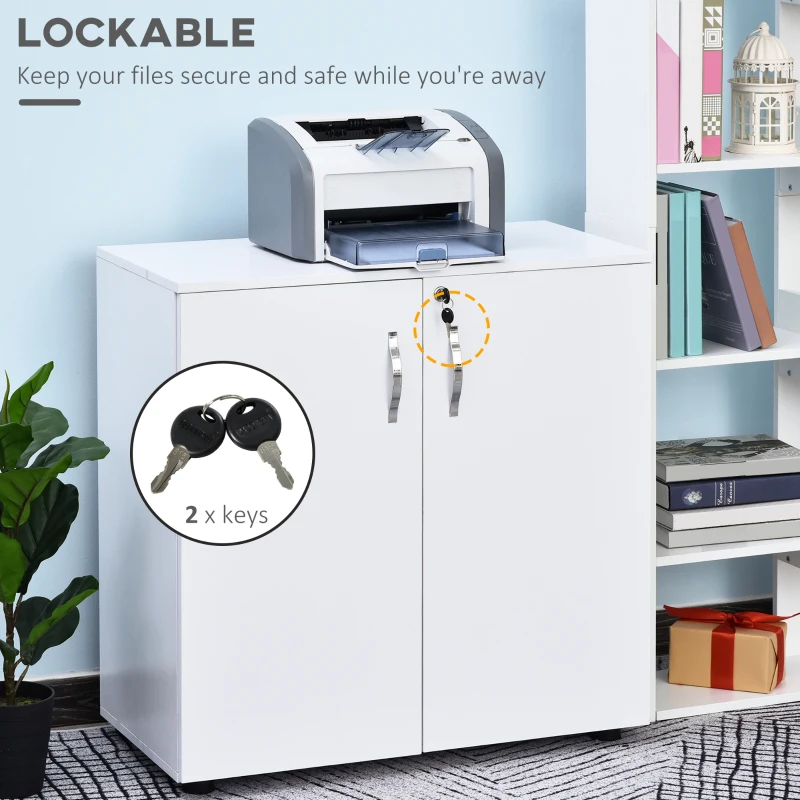 Vinsetto Lockable Office Storage Cabinet 2-Tier Filing Cabinet w/ Feet 2 Keys Melamine Coating Aluminium Handles Home Office Printer Stand White(m-5)