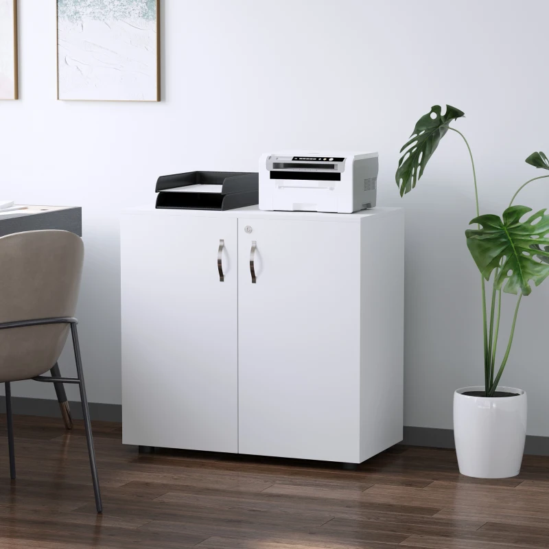 Vinsetto Lockable Office Storage Cabinet 2-Tier Filing Cabinet w/ Feet 2 Keys Melamine Coating Aluminium Handles Home Office Printer Stand White(m-10)