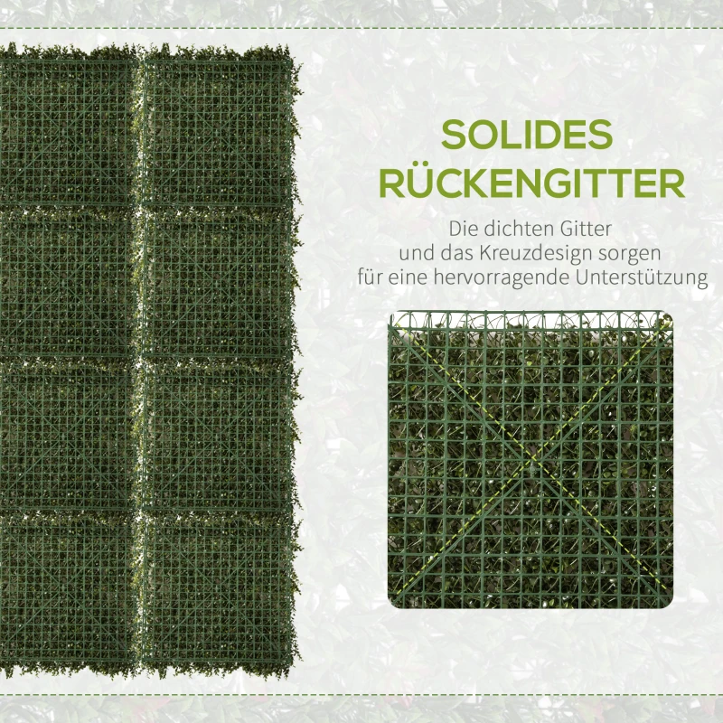 Outsunny Zielona ściana ze sztucznych roślin, 12 elementów, 50 x 50 cm