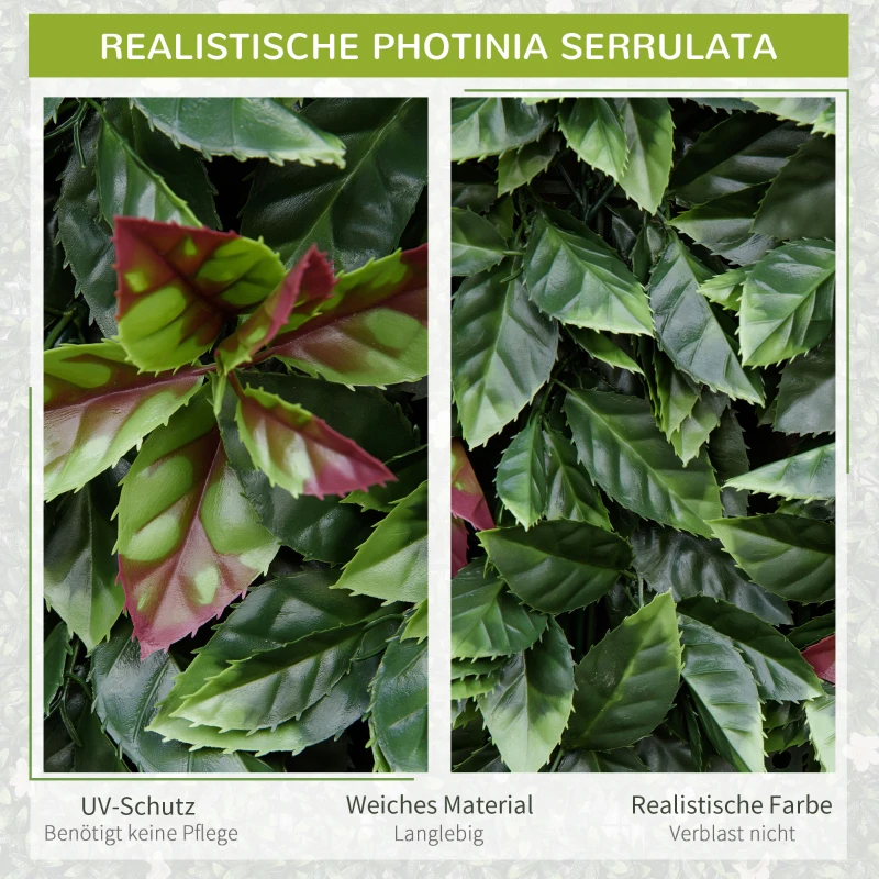 Outsunny 12 Stück künstliches Pflanzenwand Hecke 50x50 cm UV-Schutz Sichtschutz Glanzmispeln Design Heckenpflanze für Garten Outdoor Dekor