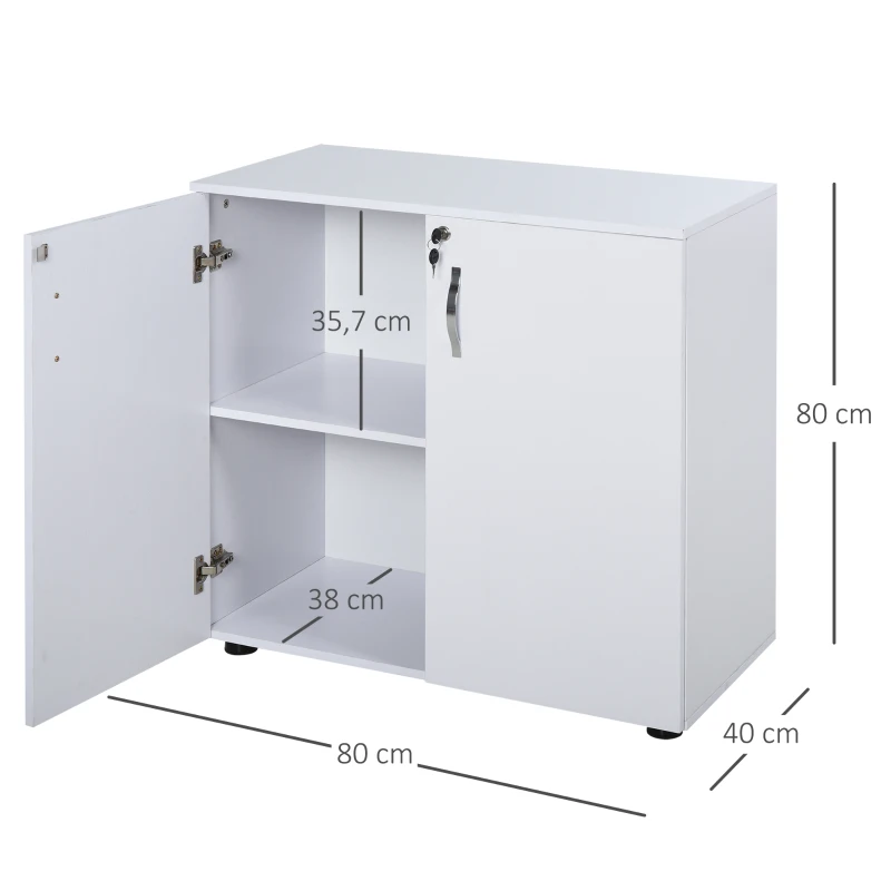 Vinsetto Lockable Office Storage Cabinet 2-Tier Filing Cabinet w/ Feet 2 Keys Melamine Coating Aluminium Handles Home Office Printer Stand White(m-3)