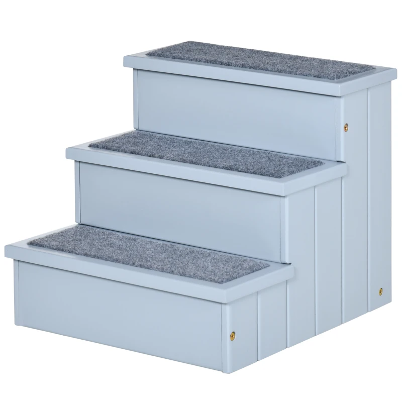 PawHut Escada para Animais de Estimação com 3 Degraus Espaço de Armazenamento e Tapete Antiderrapante 40,5x44,5x38 cm Cinza