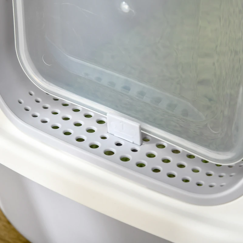 PawHut Caja de Arena para Gatos Arenero Cerrado para Gatos con Entrada Delantera Salida Superior Bandeja Extraíble y Pala 40x53,5x37,5 cm Crema y Gris