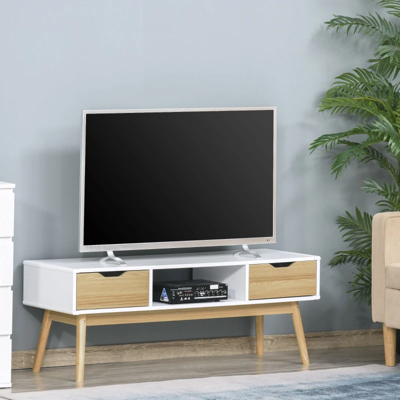 HOMCOM TV Stand Cabinet Unit for TVs up to 50 Inch with 2 Drawers and Storage Compartment Entertainment Console for Living Room