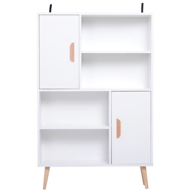 HOMCOM Estantería para Libros Librería de Madera 4 Estantes 2 Puertas Biblioteca Organizador para Hogar y Oficina 80x23.5x123cm
