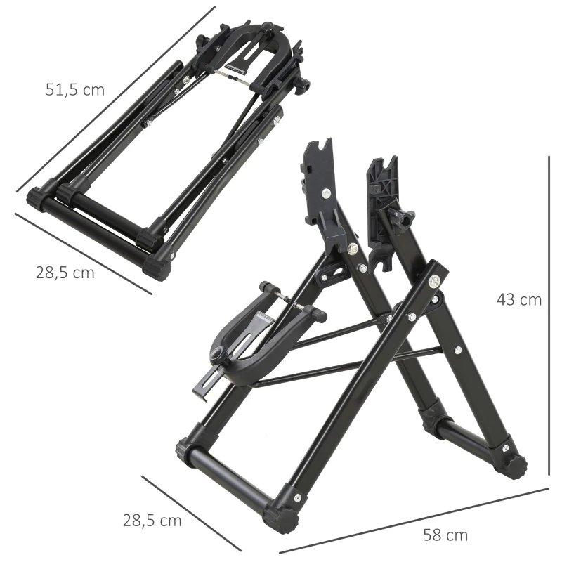 HOMCOM Stand de réparation de roue de vélo - pied d'atelier vélo pliable - Compatible pneus 20-29 pouces - acier noir