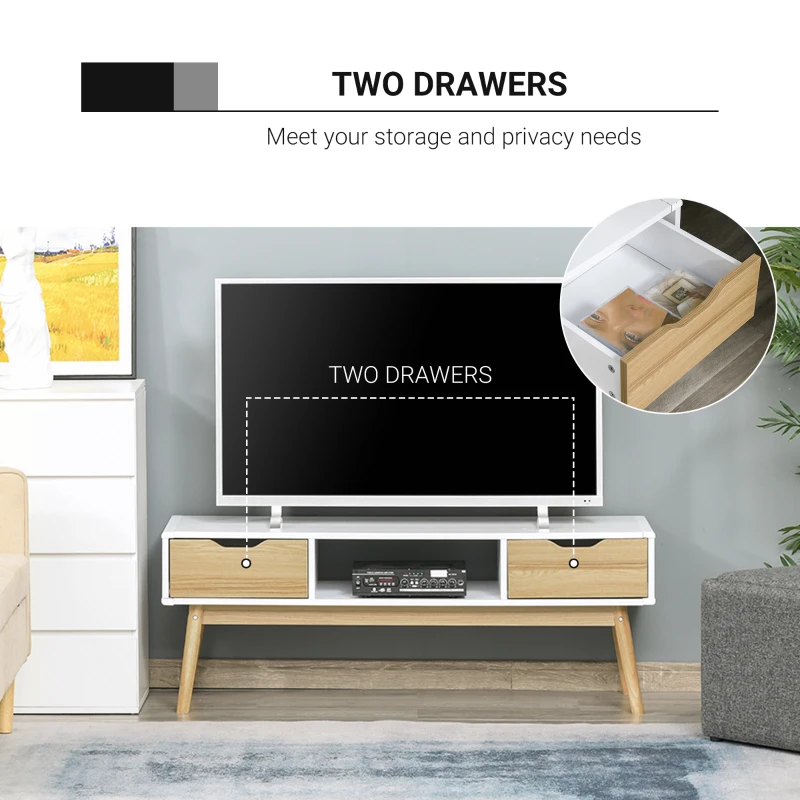 HOMCOM TV Stand Cabinet Unit for TVs up to 50 Inch with 2 Drawers and Storage Compartment Entertainment Console for Living Room